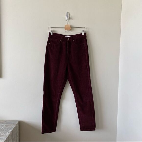 TOPSHOP-BURGUNDY Corduroy High Rise Mom Pants - Picture 1 of 11